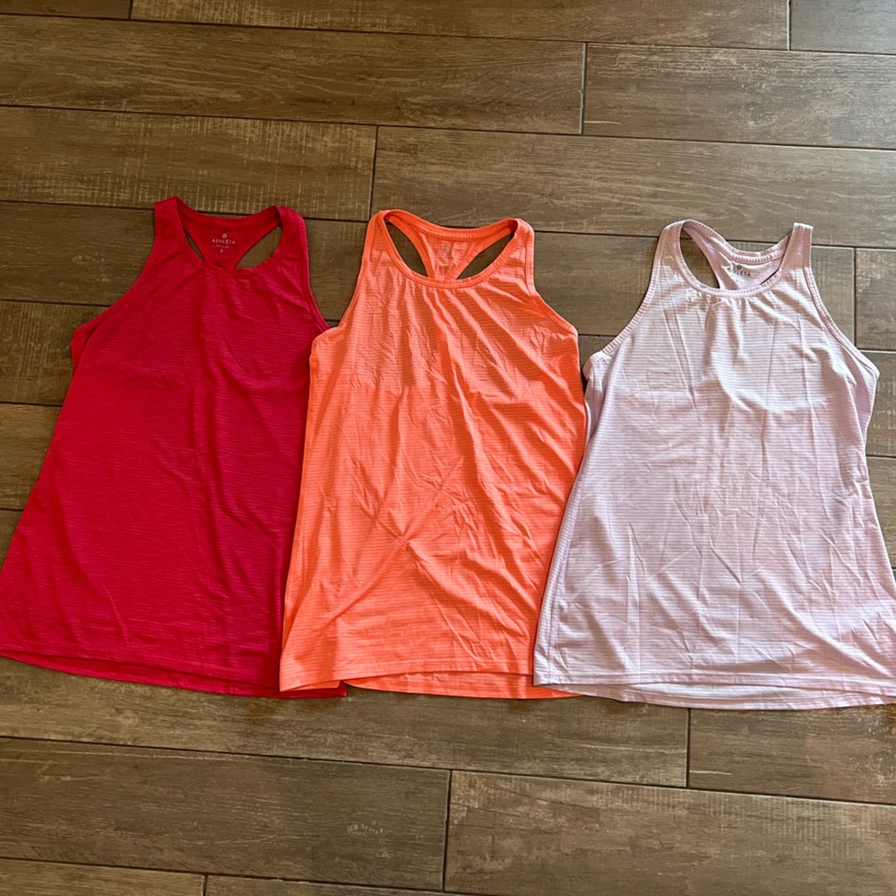 Lot of 3 Athleta high neck Chi tanks shadow stripe